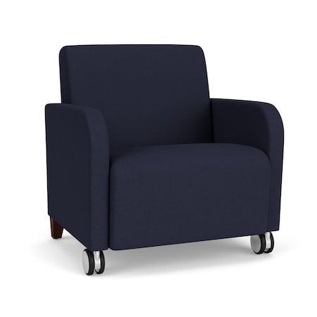Siena Lounge Reception Wide Guest Chair W/ Front Casters, Walnut Wood Back Legs, OH Navy Uph